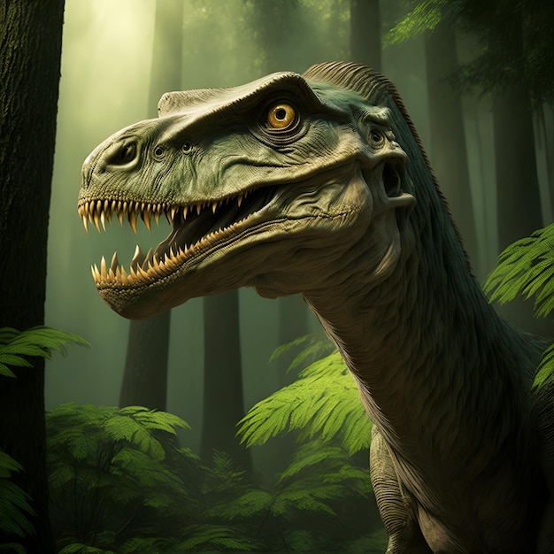 Velociraptor in the jurassic forest Generative Artificial Intelligence