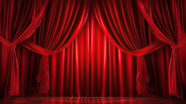 Velvet curtains and wooden stage floor