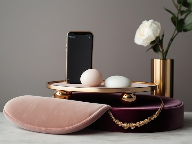 The Velvet Podium With a Plush and Luxurious Texture Three Tier Phone Polidum