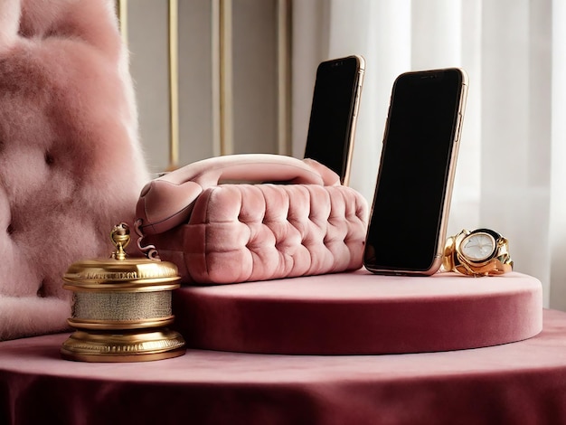 The Velvet Podium With a Plush and Luxurious Texture Three Tier Phone Polidum