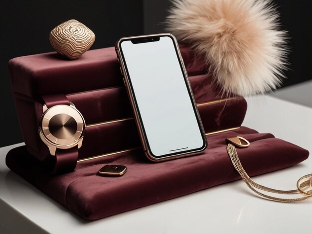 Photo the velvet podium with a plush and luxurious texture three tier phone polidum