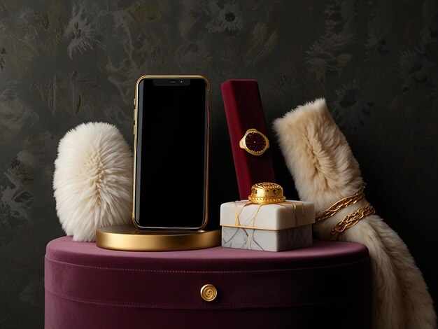 Photo the velvet podium with a plush and luxurious texture three tier phone polidum