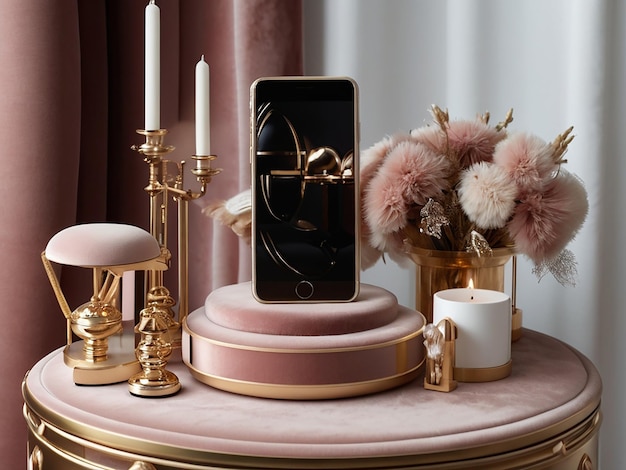 The Velvet Podium With a Plush and Luxurious Texture Three Tier Phone Polidum