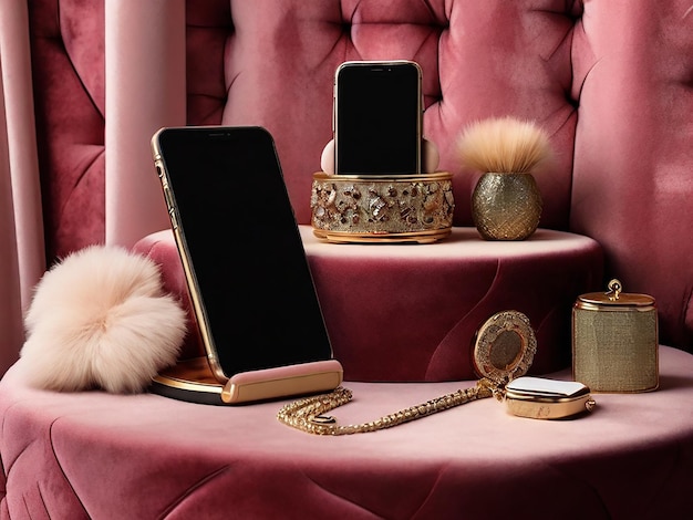 The Velvet Podium With a Plush and Luxurious Texture Three Tier Phone Polidum