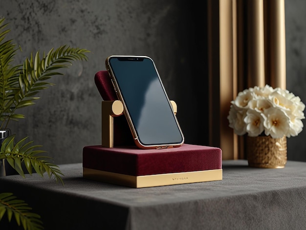 Photo the velvet podium with a plush and luxurious texture three tier phone polidum