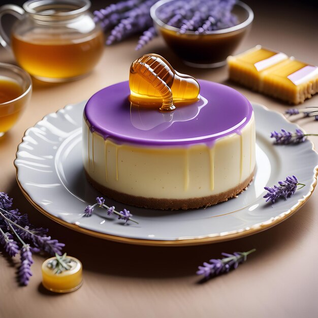 a velvety cheesecake infused with fragrant Earl Grey tea served with a drizzle of delicate lavender