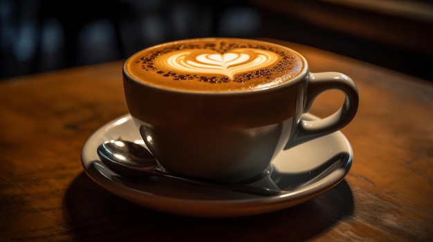 A velvety latte with a delicate foam heart AI generated