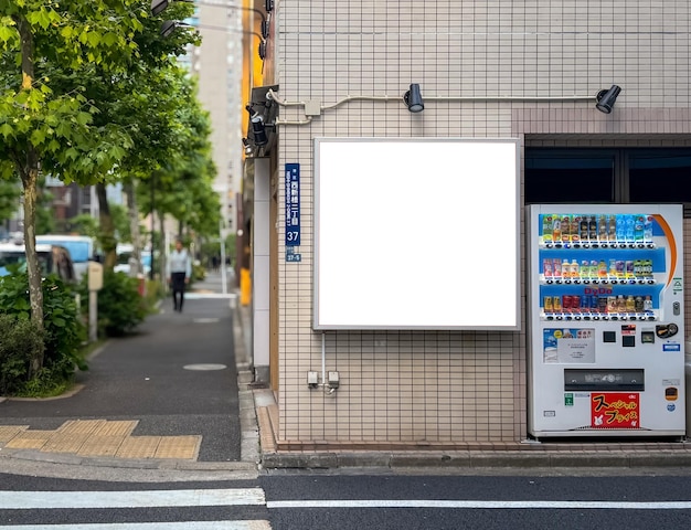 a vending machine on the side of a building with a sign that says vending machines