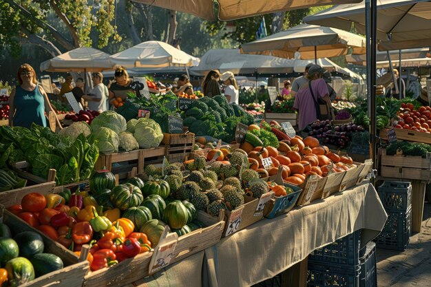 Photo vendors selling vegetables at local farmers markets