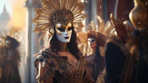 Venetian Elegance A Captivating Scene from the Masquerade Ball at Venice Carnival Adorned with Ornate Masks and CostumesxA