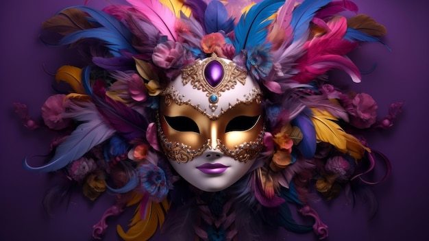 Venetian mask adorned with vibrant plumage and opulent jewels