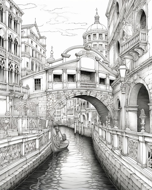 Photo venice bridge canal drawing coloring pages