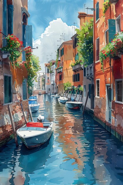 Photo the venice canals in italy watercolor style ai generate illustration