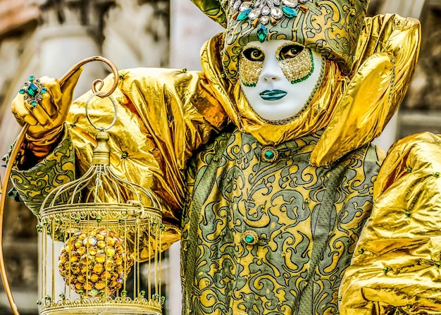 Venice carnival mask during carnival in venice italy