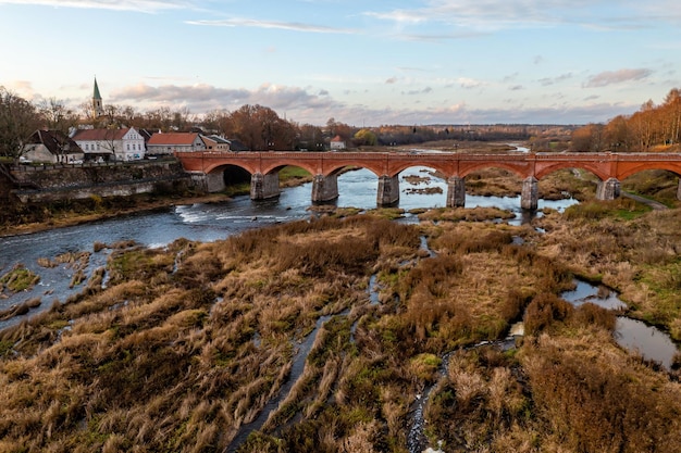 Venta Rapid waterfall the widest waterfall in Europe and long brick bridge Kuldiga Latvia