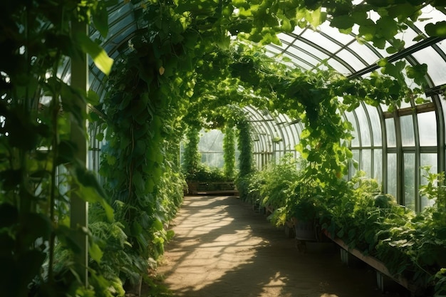 Verdant Cucumber Greenhouse Filled With Trailing Vines Generative AI