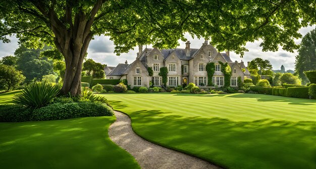 Verdant lawn meticulously trimmed with emerald green edges