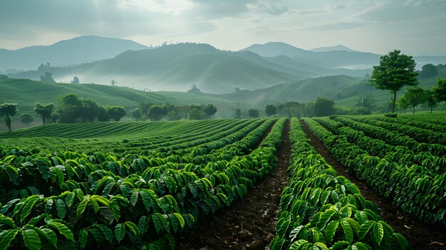 Verdant Tobacco Fields at Dawn in Valley Generative AI