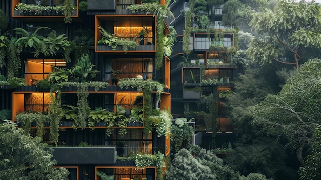 Verdant Vertical Garden on Concrete Wall with Diverse Array of Plants and Textures