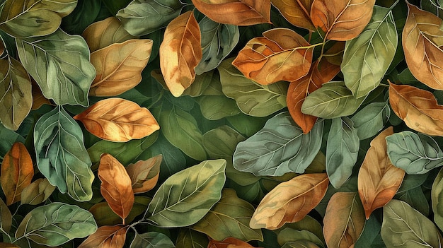 Verdant Whimsy Realistic Watercolor Leaves in Lush Greens and Earthy Browns