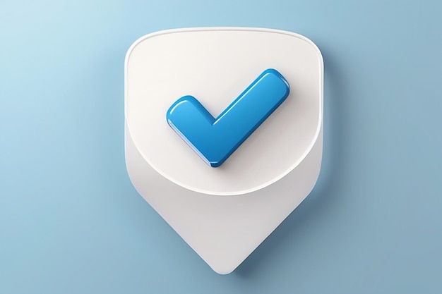 Photo verification icon on blue tick mark icon 3d rendering vector illustration