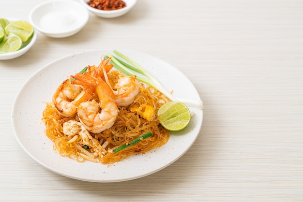 Vermicelli Pad Thai or Thai stir fried vermicelli with shrimps, Thai food style