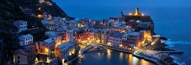 Vernazza village illuminated in the night cinque terre liguria italy