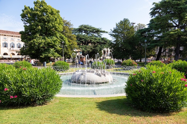 Verona Italy June 2022 the Fountain of Alps located in Piazza Bra garden