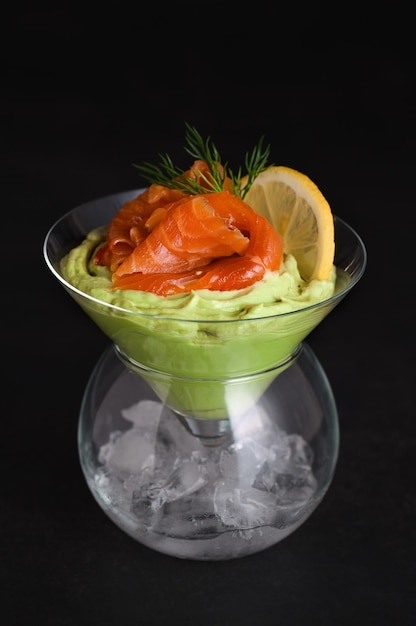 Verrine with avocado cream and salmon