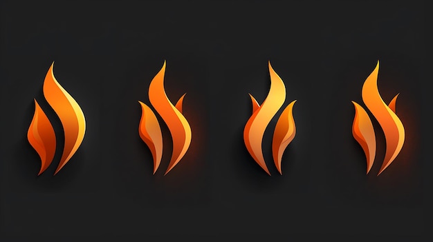 Versatile fire icon set featuring various flame designs with dynamic and stylized shapes glowing effects and vibrant colors on a dark background for digital projects