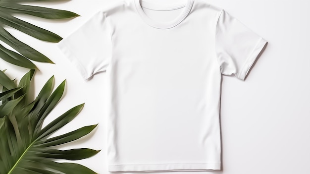 Versatile white tshirt template adorned with green tropical leaves ai generated