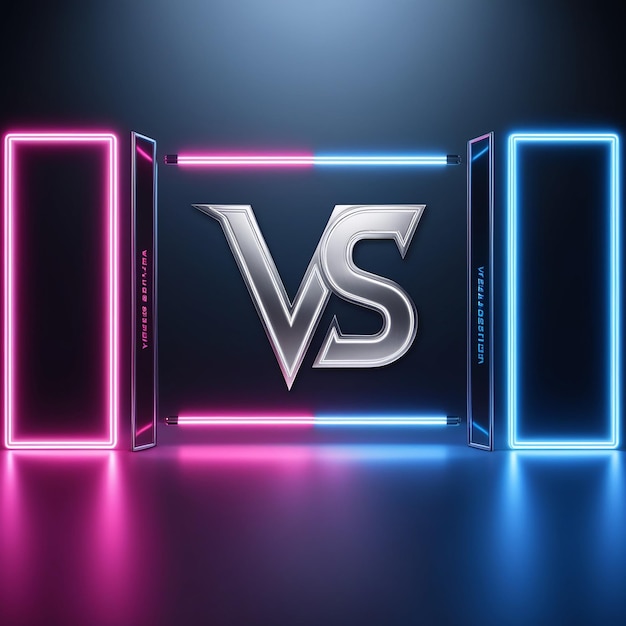 Photo versus battle business confrontation screen with neon frames and vs logo battle banner match