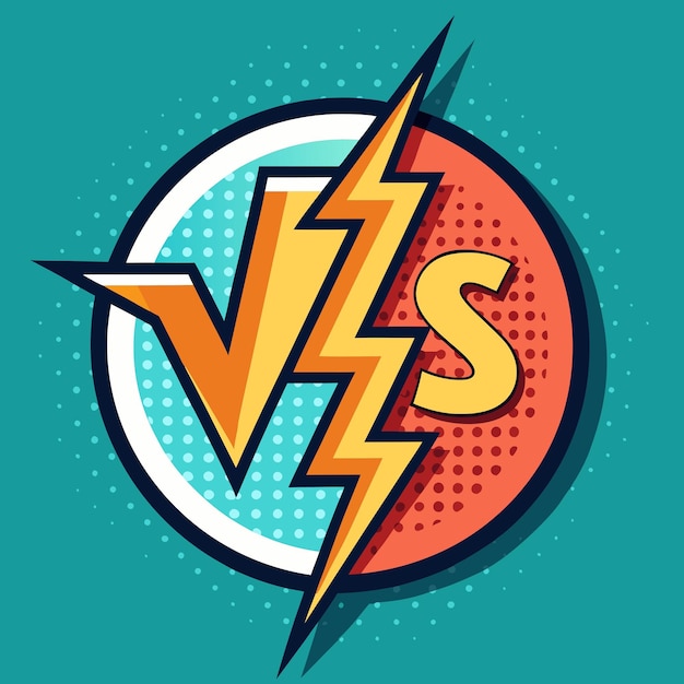 Photo versus sign with retro comics style lightning background