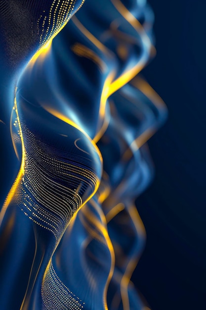 Vertical abstract luxury glowing lines curved overlapping on dark blue background