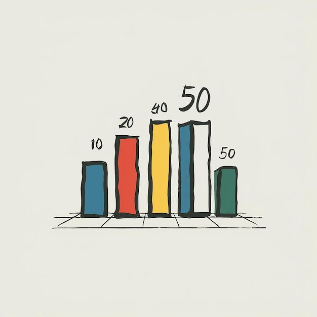 Photo vertical bar chart displaying five bars of different heights