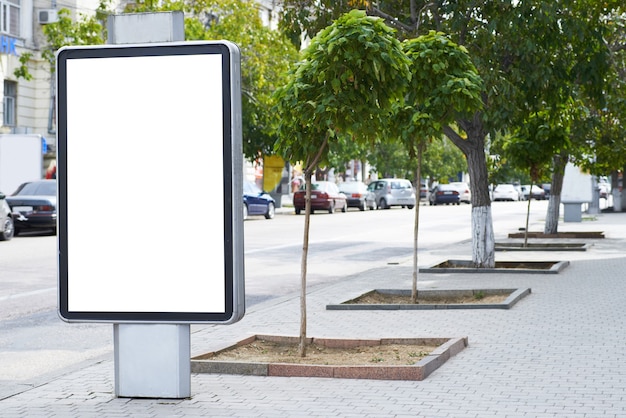 Vertical blank billboard on the city street