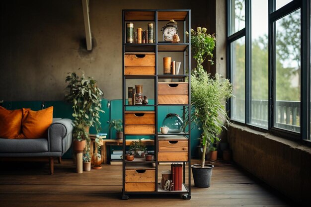 Photo vertical bookshelf with metal frame bookshelf background