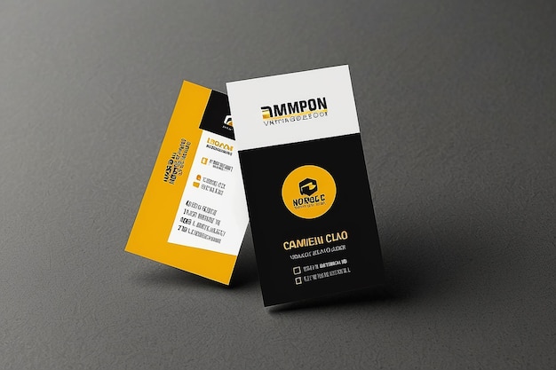 Photo vertical business card print template black and yellow clean flat design