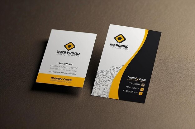 Photo vertical business card print template black and yellow clean flat design