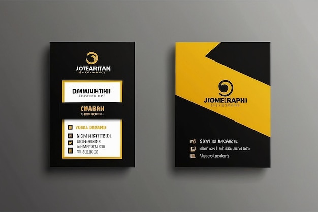 Vertical business card print template Personal business card with company logo Black and yellow colors