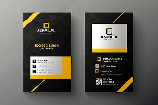 Vertical business card print template Personal business card with company logo Black and yellow colors