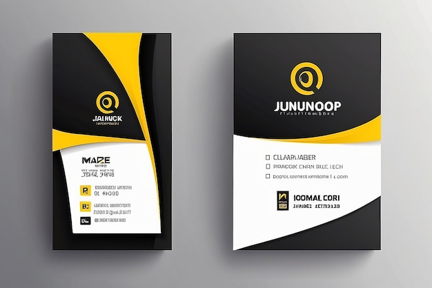 Vertical business card print template Personal business card with company logo Black and yellow colors