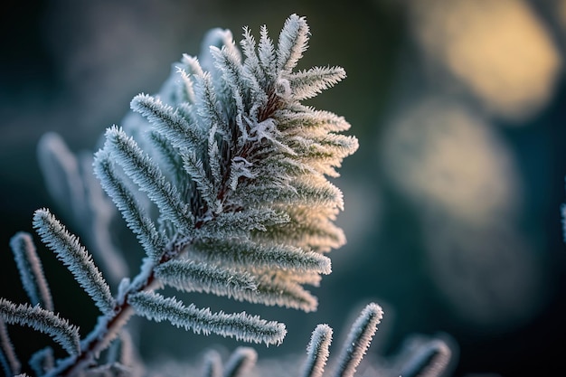 Vertical close up of a frozen plant against a backdrop that is fuzzy