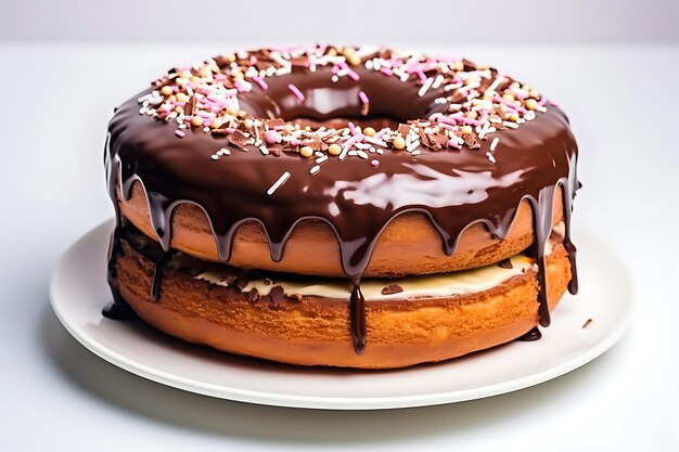 Vertical closeup shot of delicious donut choco birthday cake with donuts