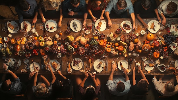 Photo vertical composition of a long table with people celebrating