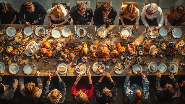 Photo vertical composition of a long table with people celebrating