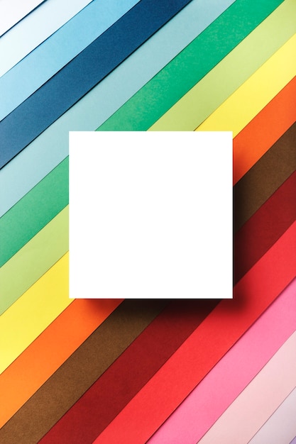 Vertical composition of a white square on a colorful background