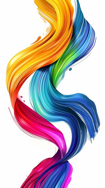 Photo vertical design color brush paint stroke swirl abstract splashes on white background