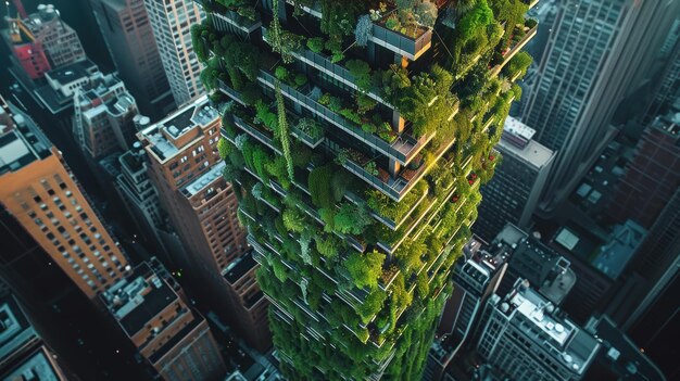 vertical farm built on a skyscraper in an urban setting highlighting innovative agricultural practi