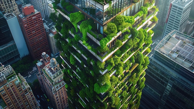 vertical farm built on a skyscraper in an urban setting highlighting innovative agricultural practi